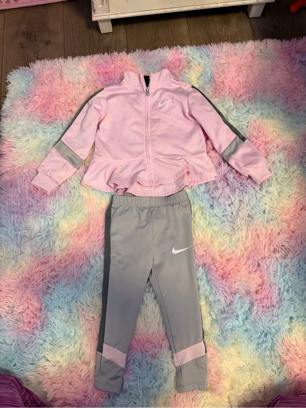 Nike Pink and Gray Girls Two-Piece Peplum Track Set